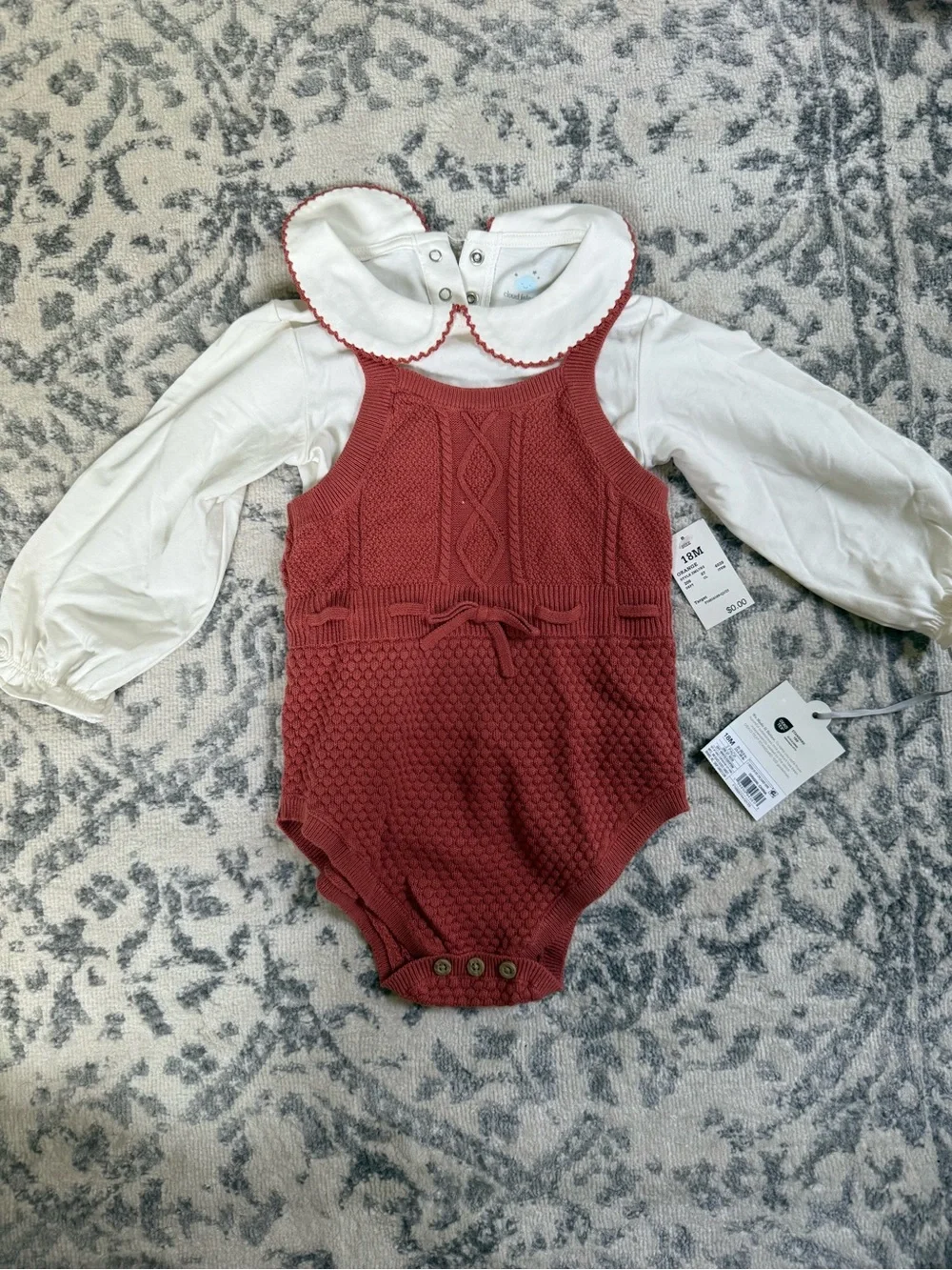 cloud island Rust Knit One-Piece with White Collar